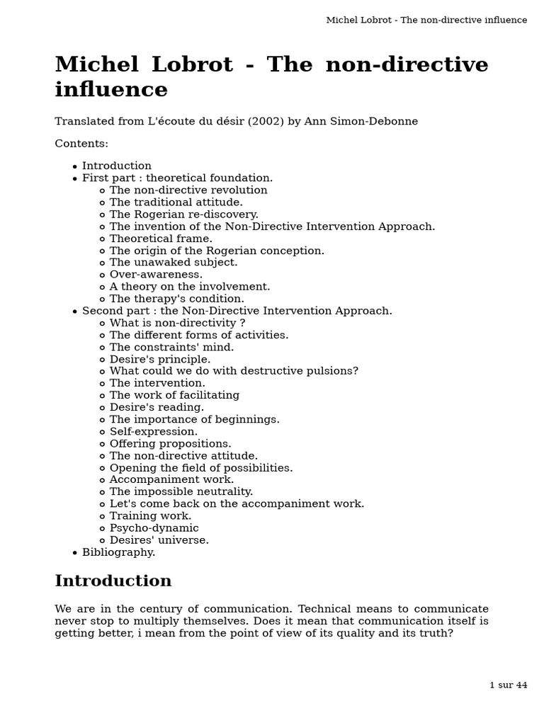 Michel lobrot the non directive influence 2002 en download free pdf