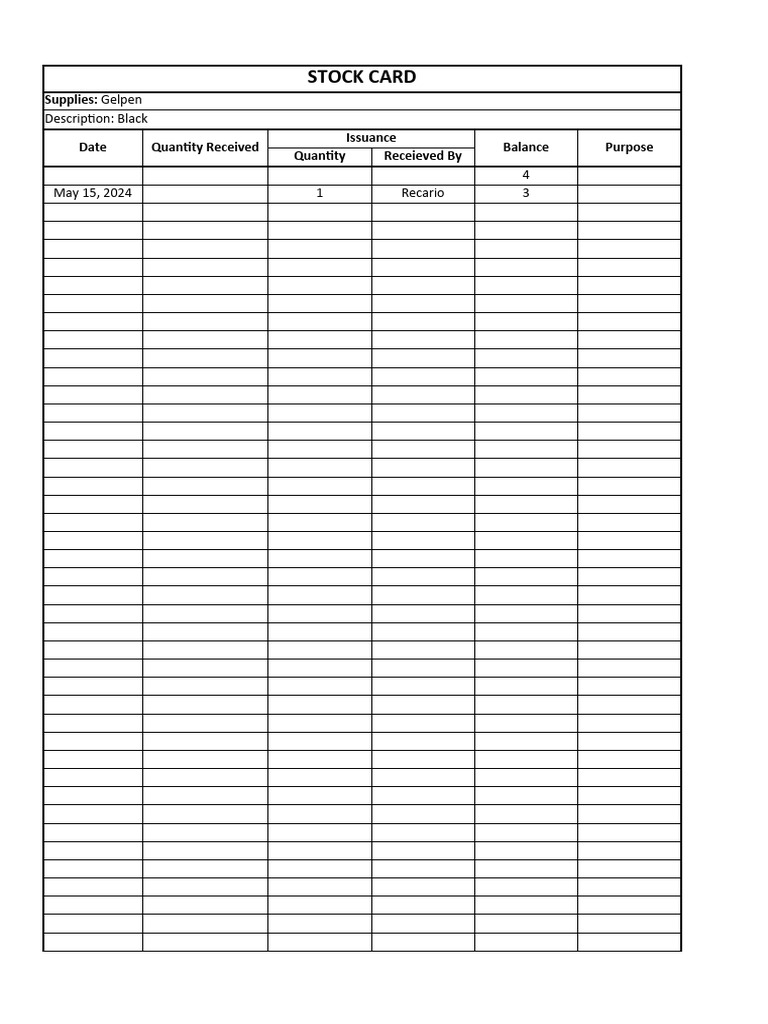 Stock Card Inventory Template | PDF