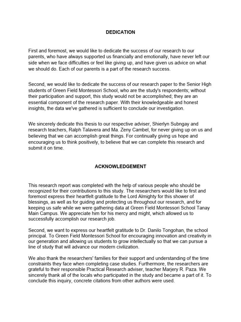 Dedication and Acknowledgment of Research | PDF | Career & Growth ...