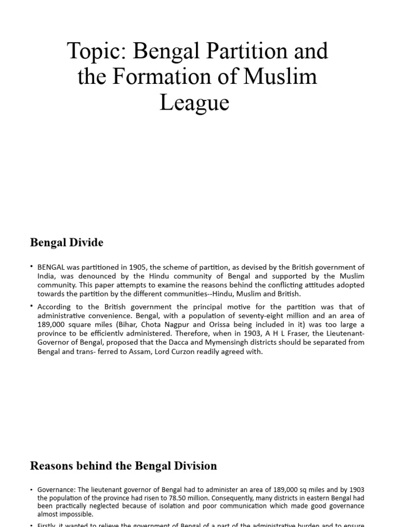 Topic 1 & 2-Bengal Partition and Formation of Muslim League | PDF ...