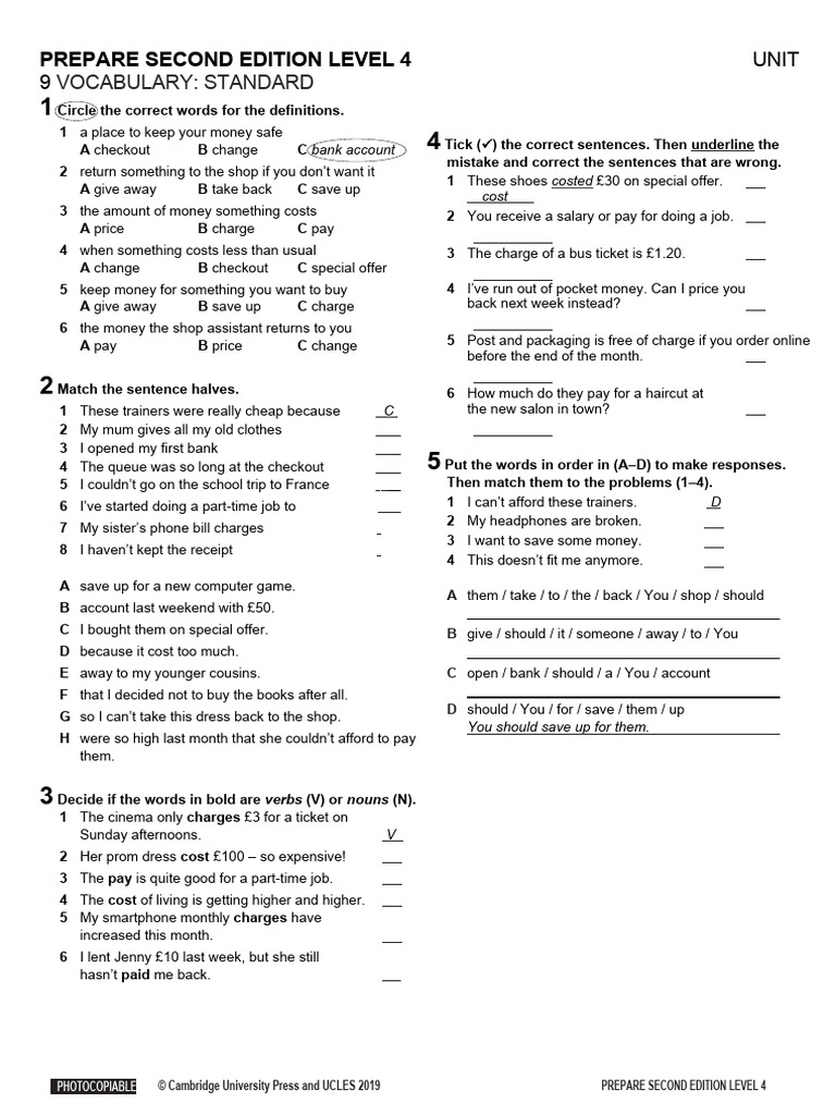 Vocabulary Exercises for Level 4 Students | PDF | Cost Of Living | Money