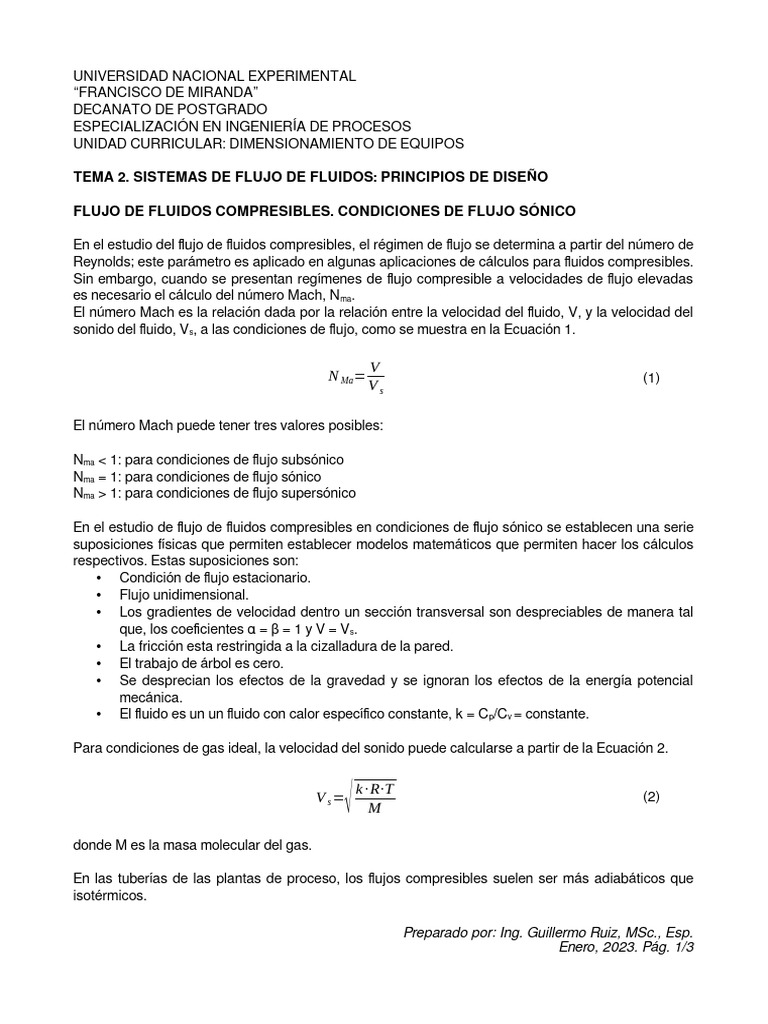 Cálculo del Número de Mach en Flujos | PDF | Dinámica de fluidos ...