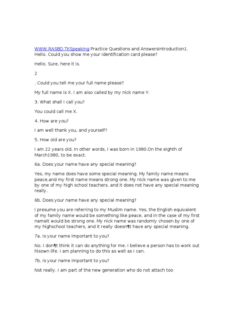Speaking Practice Q&A Examples | PDF