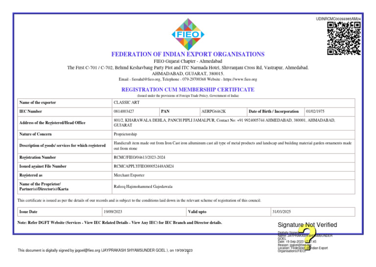 Registration-Cum Membership Certificate | PDF
