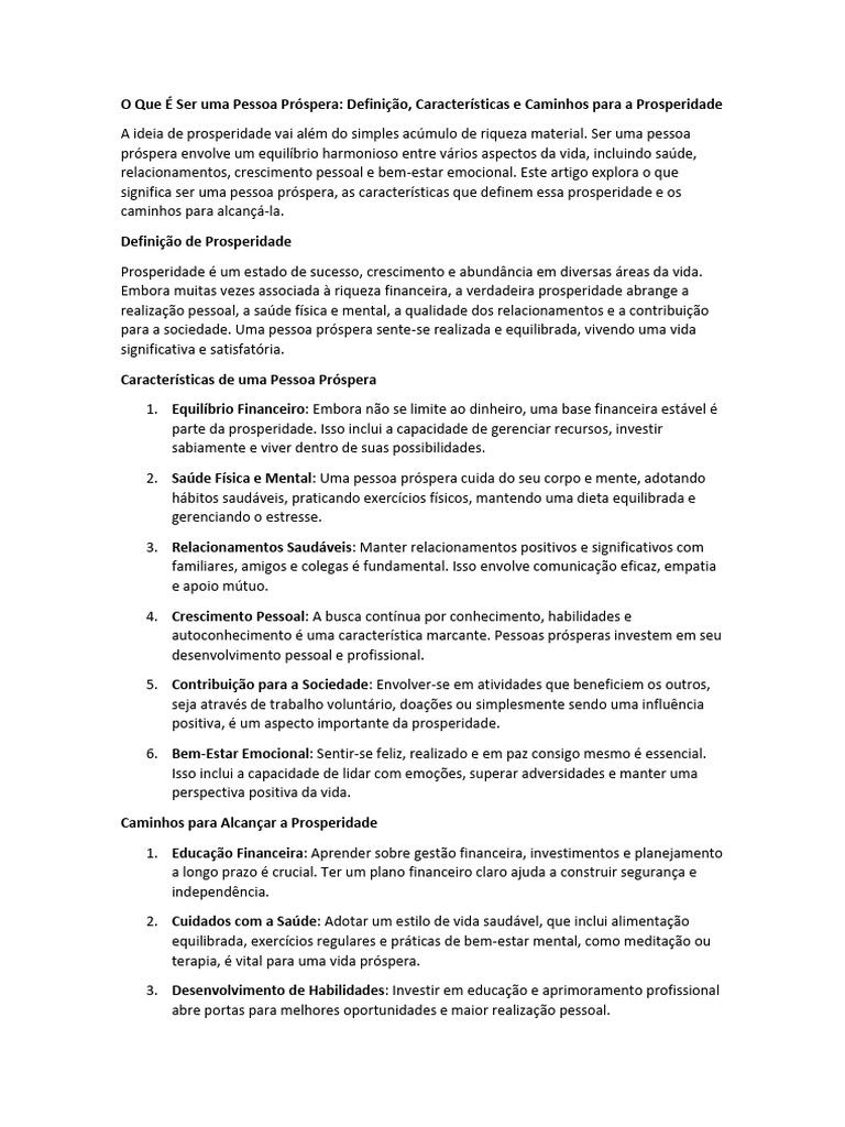 O Que É Ser uma Pessoa Próspera | PDF | Bem-estar | Vida