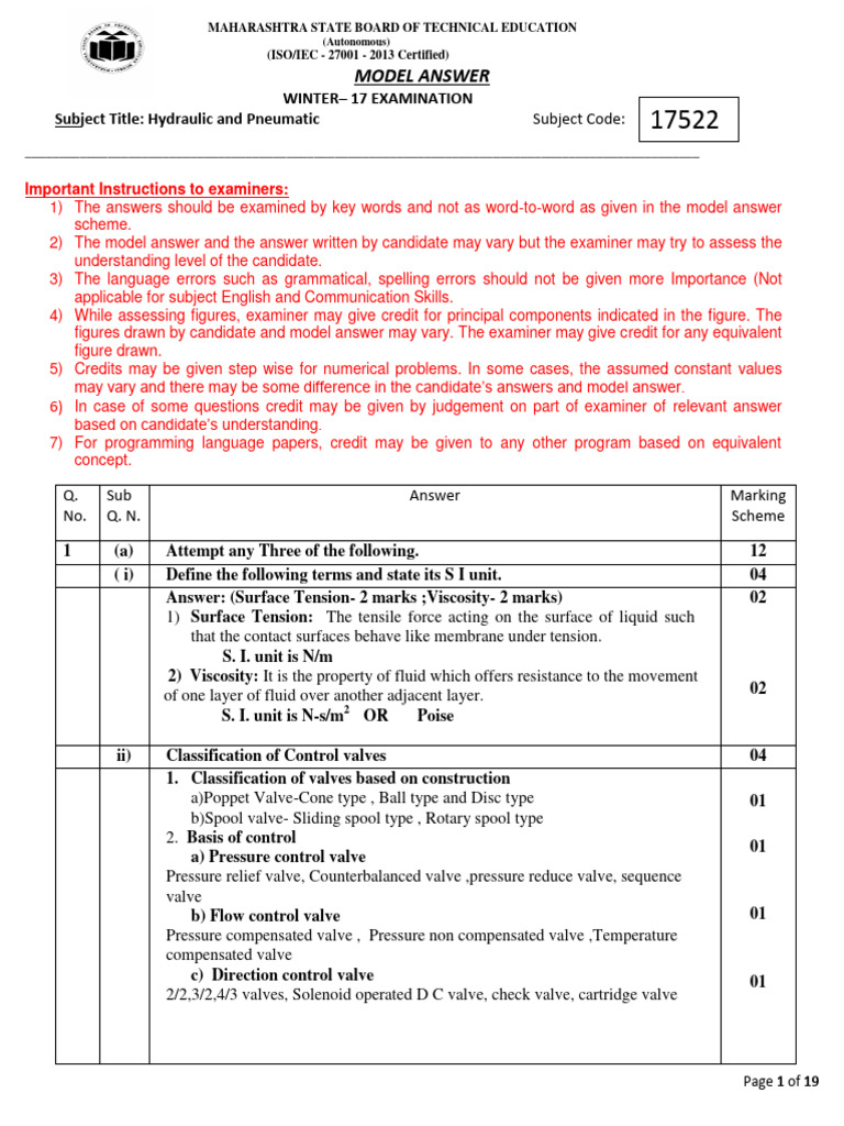 2017 Winter Model Answer Paper | PDF | Pump | Valve