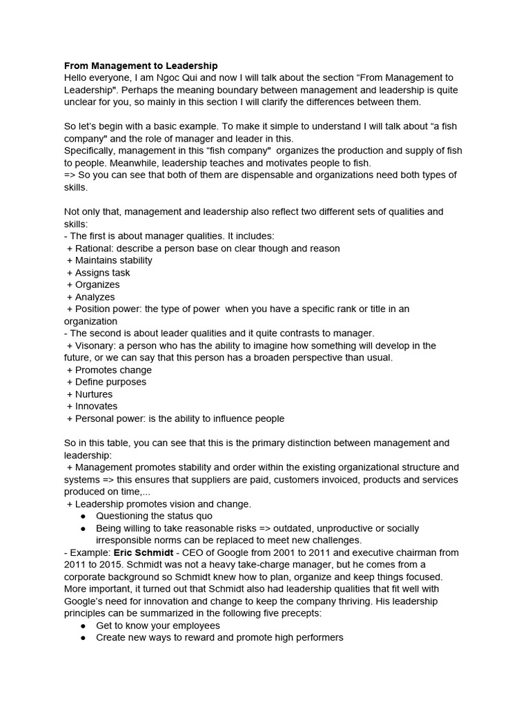 Management vs. Leadership Explained | PDF | Leadership | Psychology