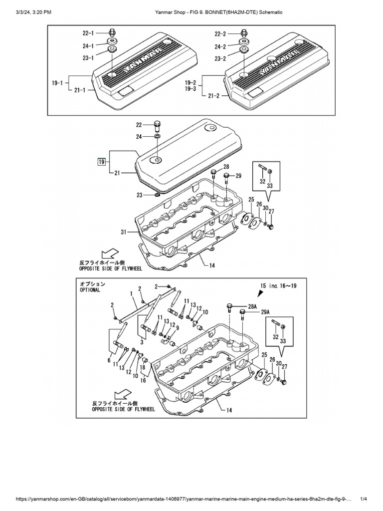 Yanmar Shop - FIG 9. BONNET (6HA2M-DTE) Schematic | PDF | Washer ...