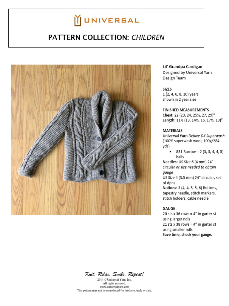 Lil' Grandpa Cardigan Pattern | PDF | Knitting | Gauge (Knitting)