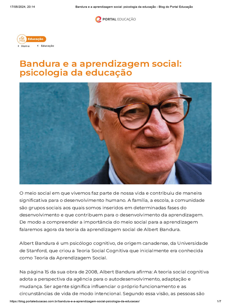 Teoria da Aprendizagem Social de Bandura | PDF | Aprendizado | Sociologia