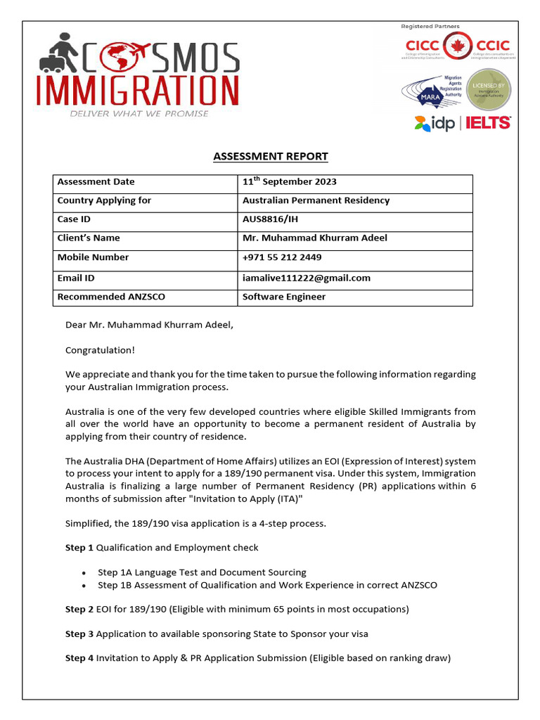 Australia PR Assessment for Software Engineer | PDF | International ...