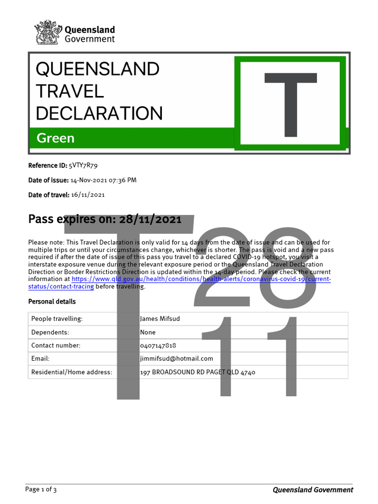 Qld Border Pass PDF Epidemics Public Health