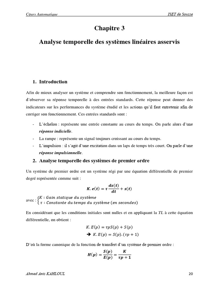 Analyse temporelle des systèmes linéaires | PDF | Régulation | Électricité