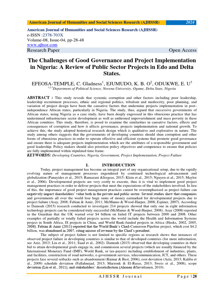 The Challenges of Good Governance and Project Implementation in Nigeria ...