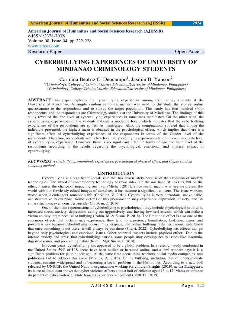 Cyberbullying Among Criminology Students | PDF | P Value | Cyberbullying