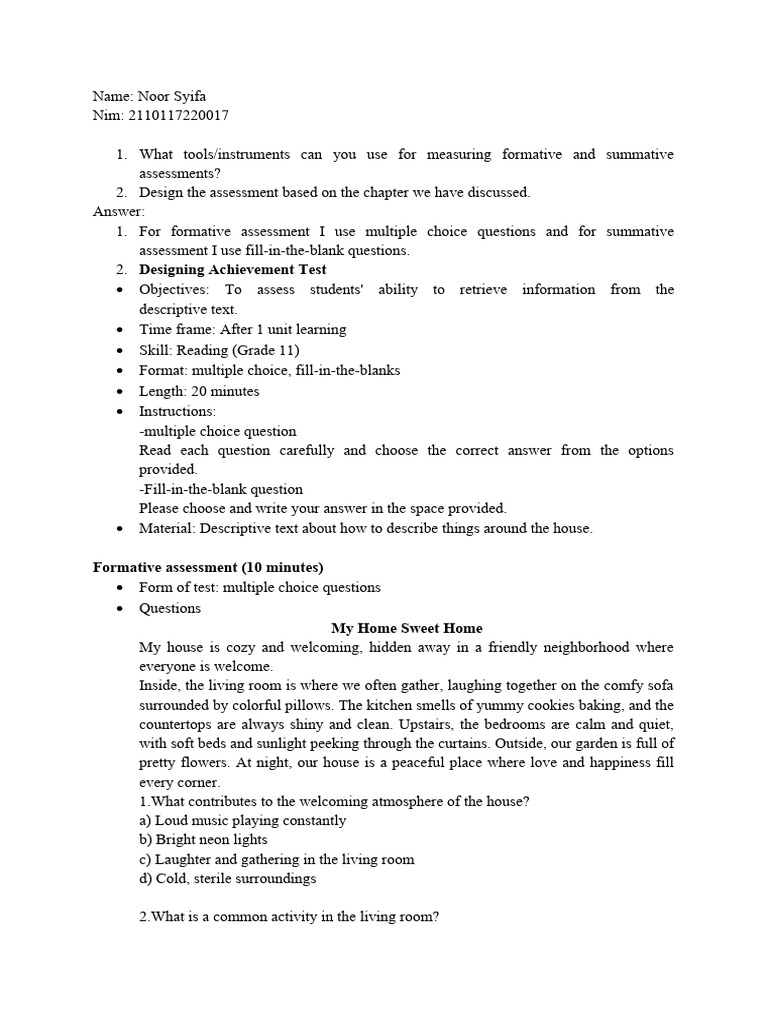 Assessment Design for Reading Skills | PDF | Multiple Choice