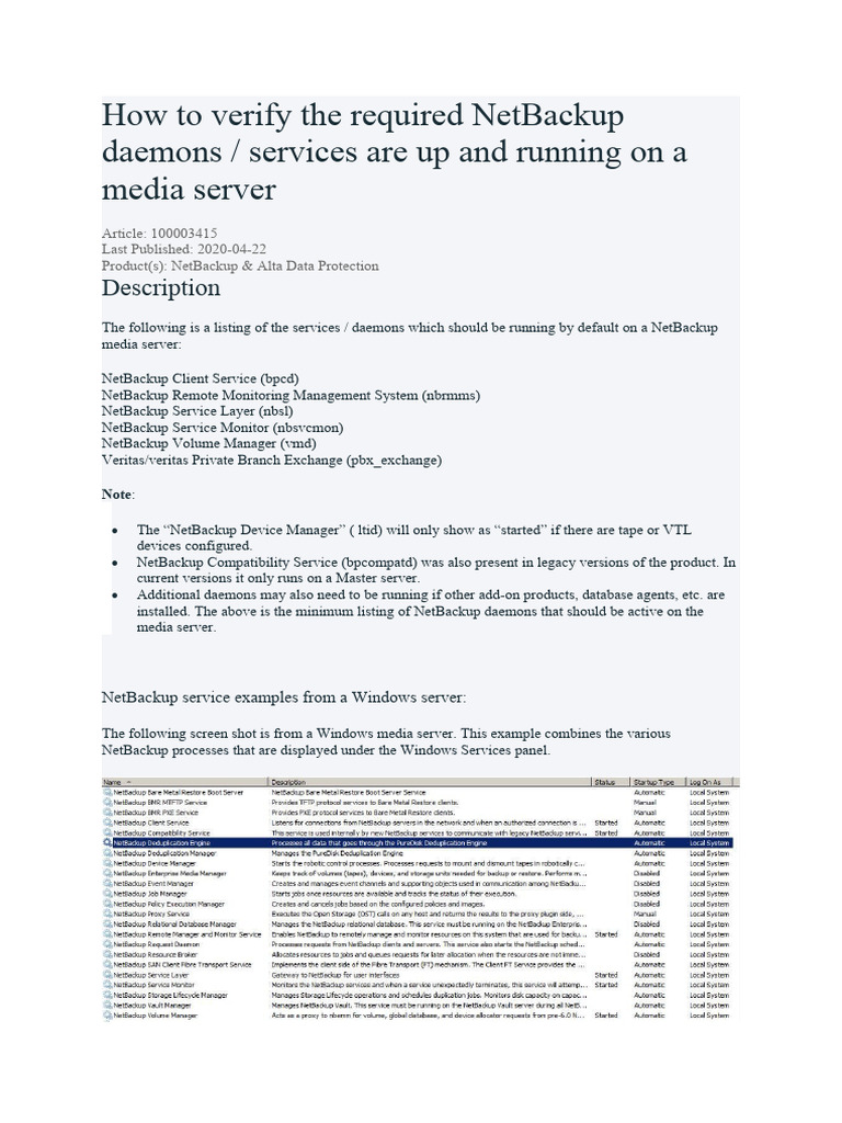 How To Verify The Required NetBackup Daemons | PDF | Server (Computing ...