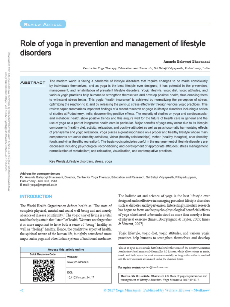 Role of Yoga in Prevention and Management Of.2 | PDF | Cardiovascular ...