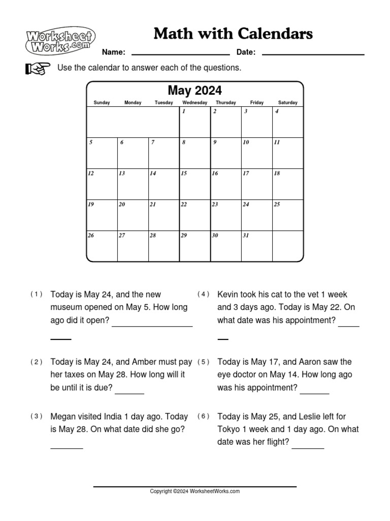 Worksheetworks math with calendars 18 pdf