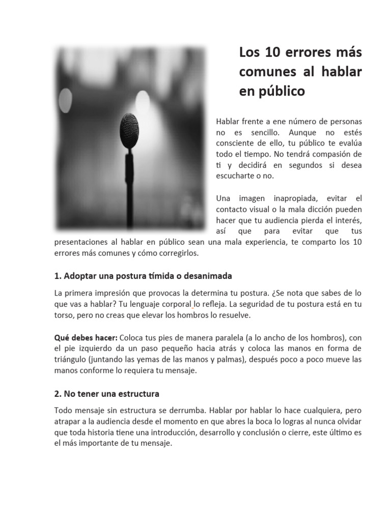 Los 10 Errores Más Comunes Al Hablar en Público | PDF | Relaciones ...