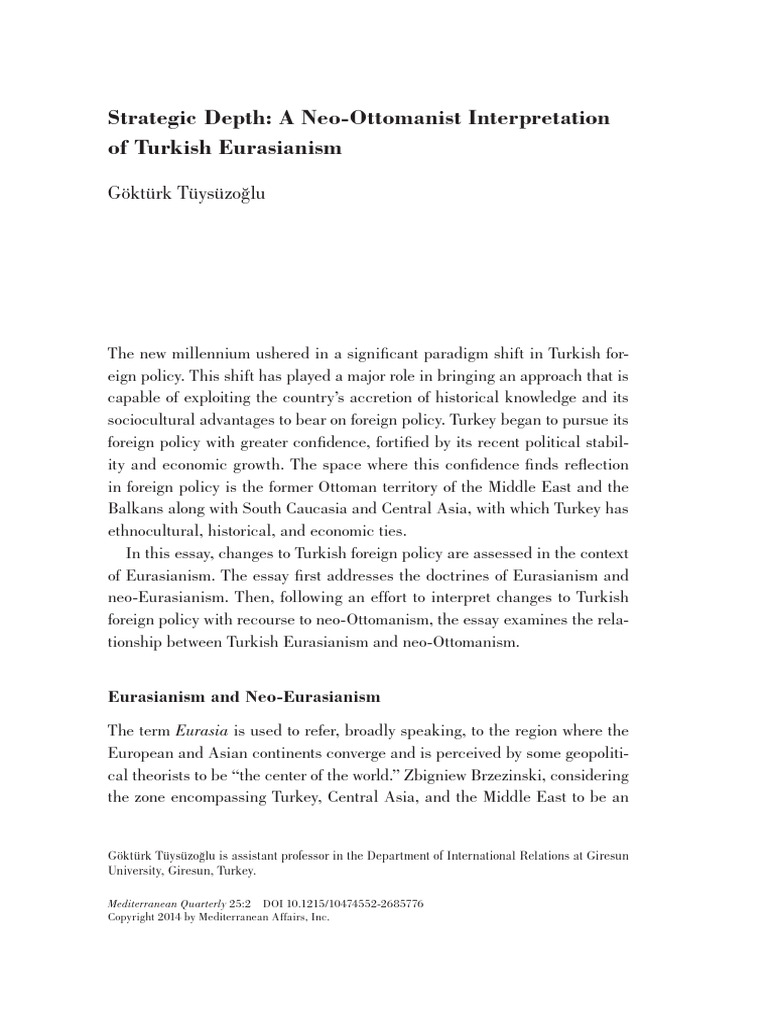 Strategic Depth A Neo Ottomanist Interpr | PDF | Turkey | Geopolitics