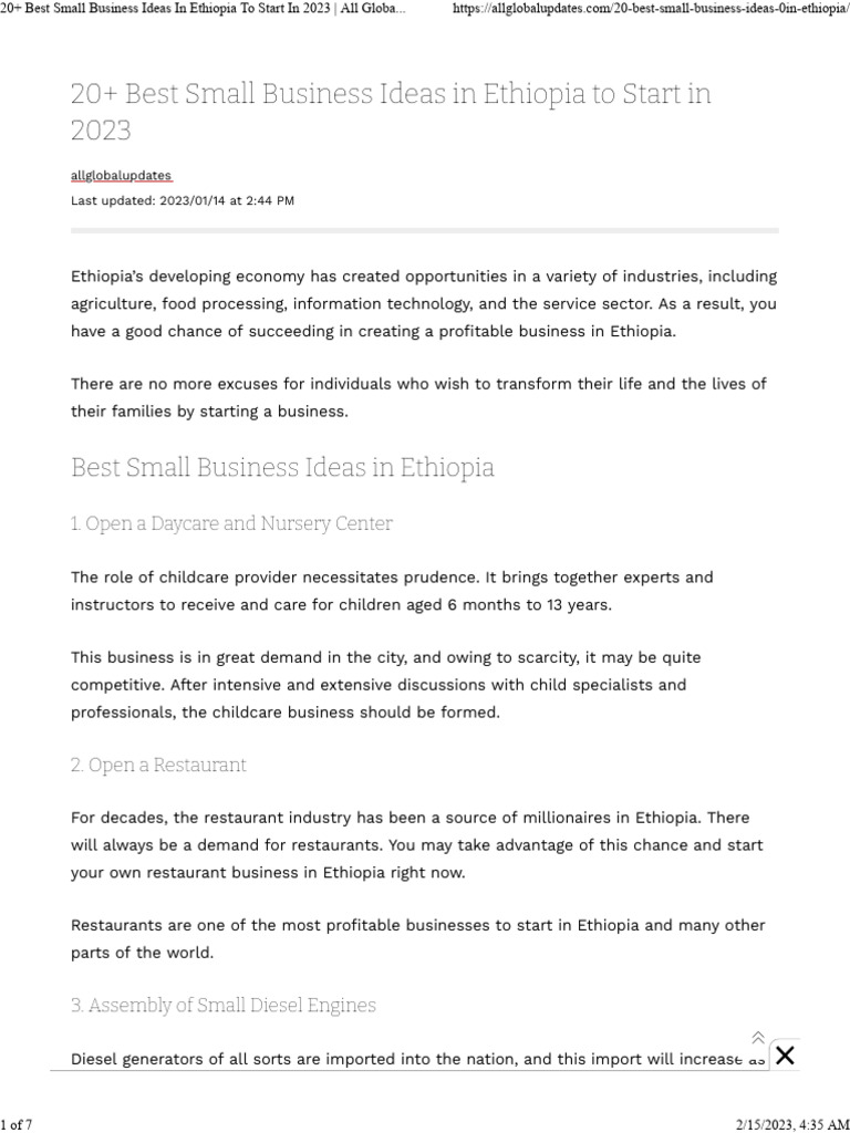 20+ Best Small Business Ideas in Ethiopia To Start in 2023 All Global ...