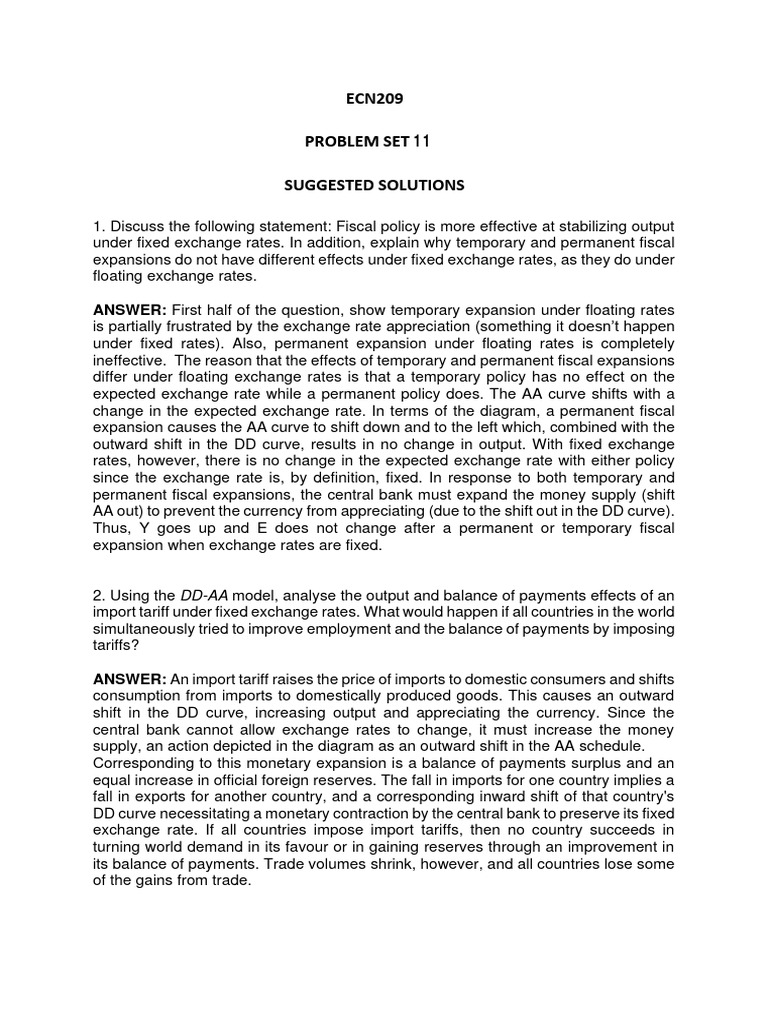 Week 10 Solutions Pdf Exchange Rate Monetary Policy