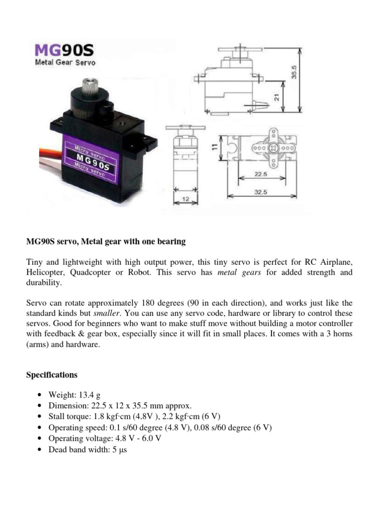 MG90S Metal Gear Servo Specifications | PDF