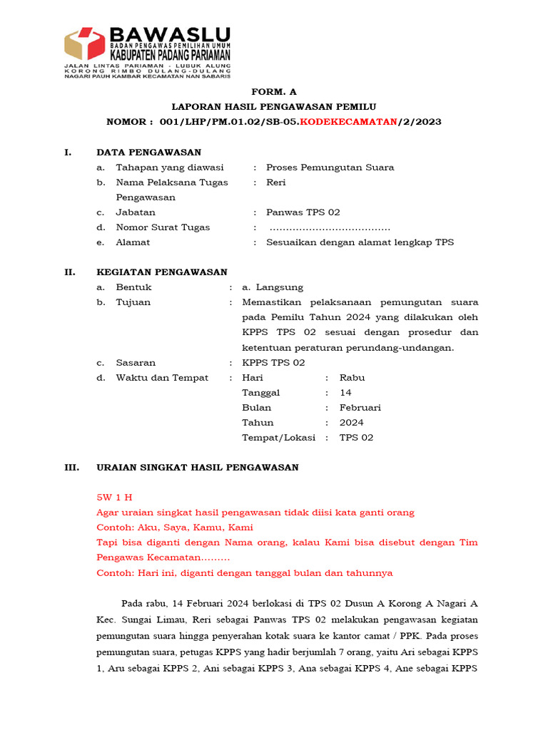 Contoh Form A | PDF