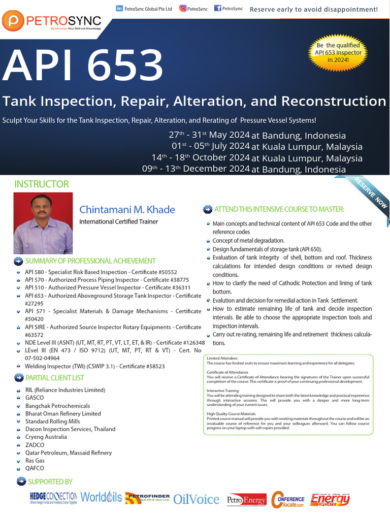 API 653 Tank Inspection Training Course | PDF | Nondestructive Testing ...