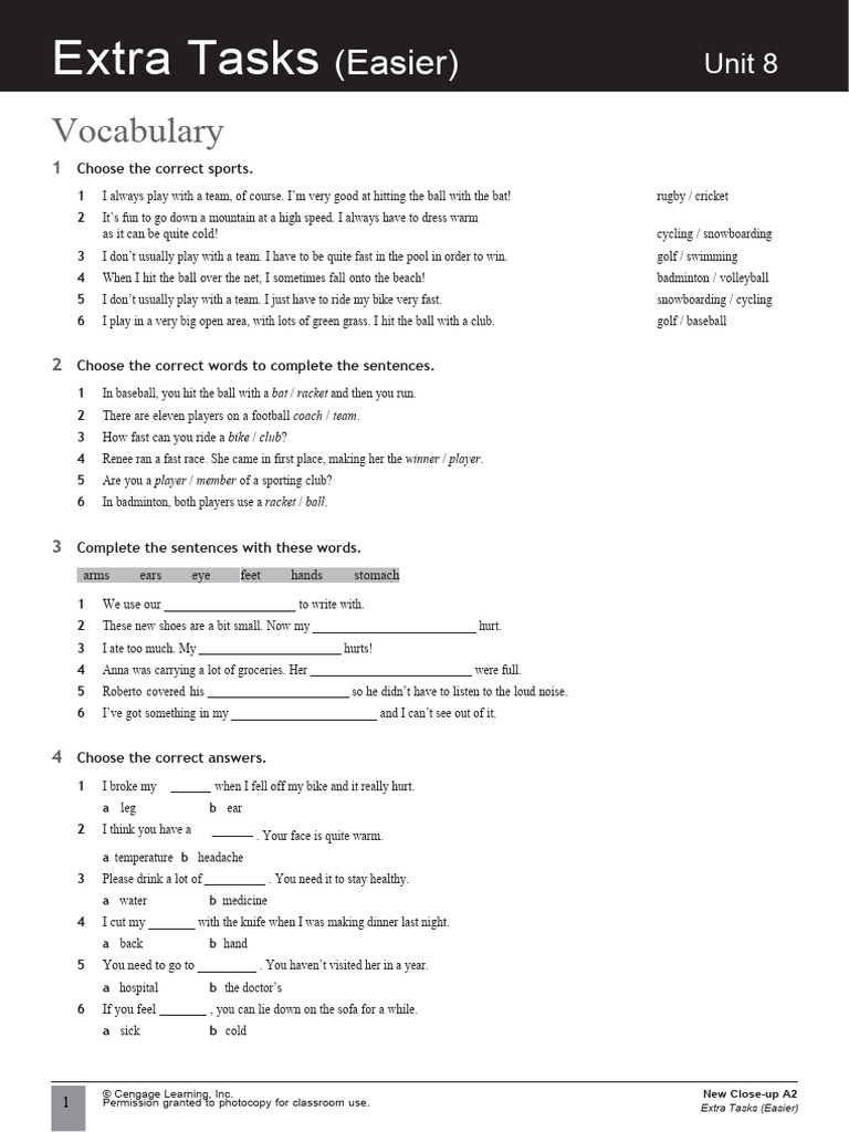 Ncu A2 Extra Tasks Easier U8 | PDF | Sports