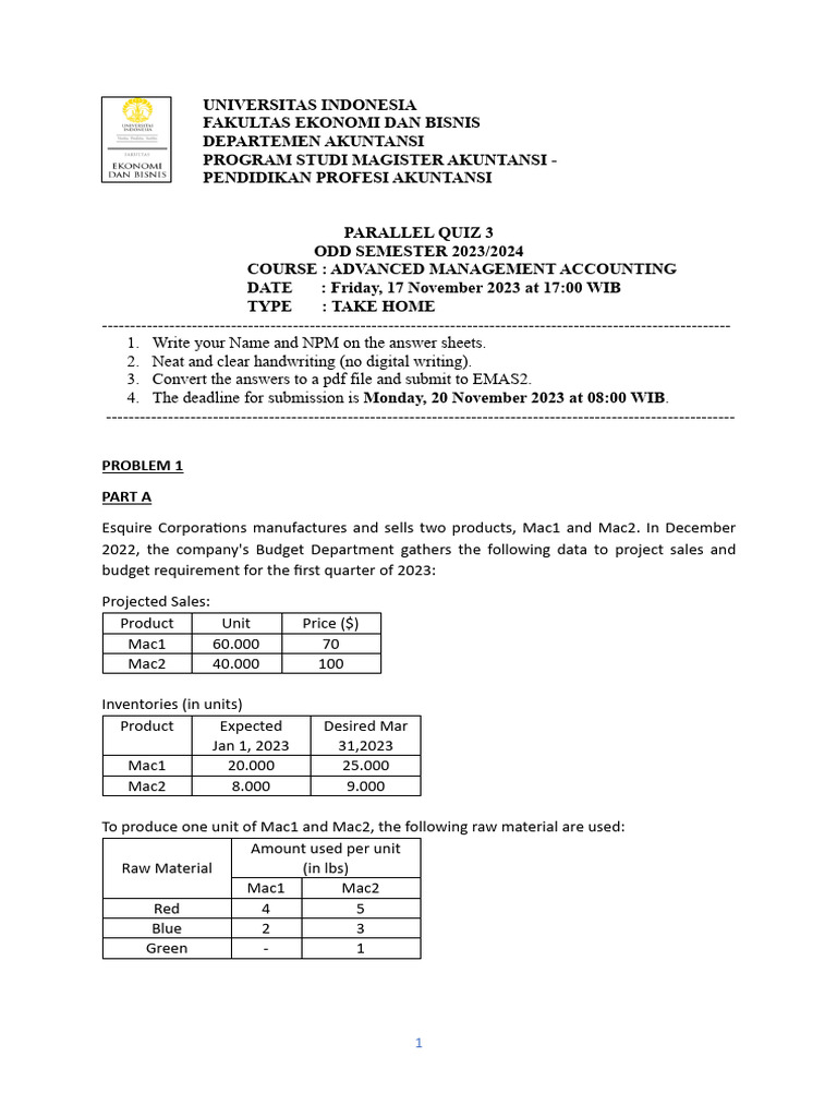Quiz 3 Parallel AML - 17 Nov | PDF | Sales | Business Economics
