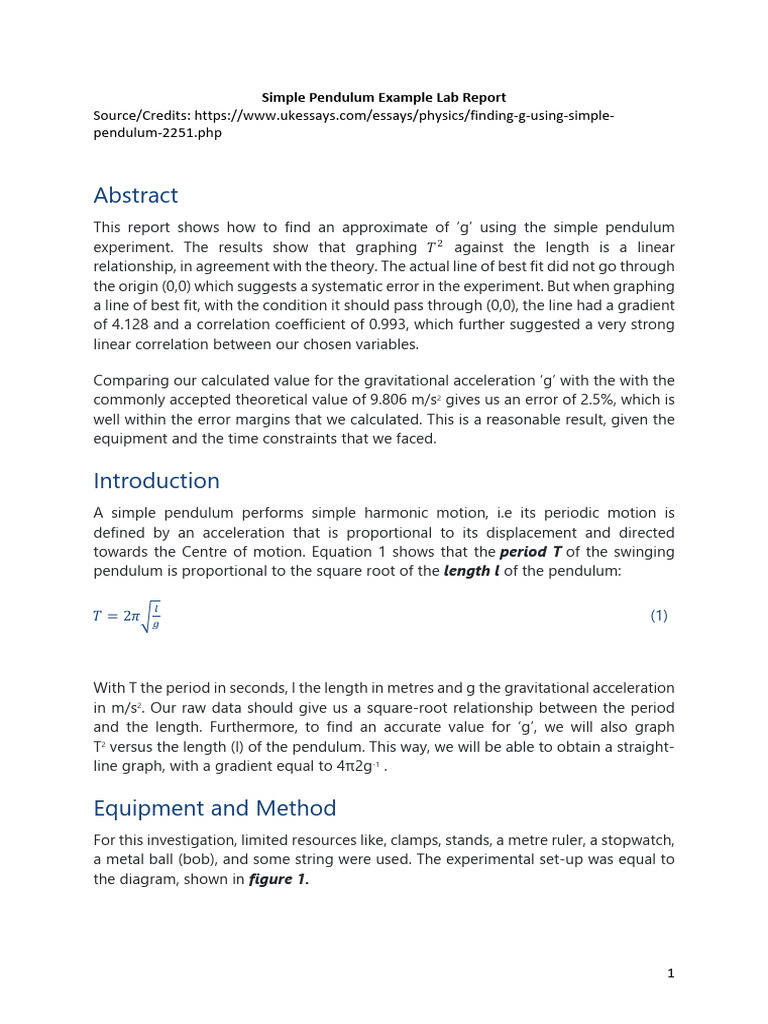 Simple Pendulum Experiment Analysis | PDF | Pendulum | Observational Error