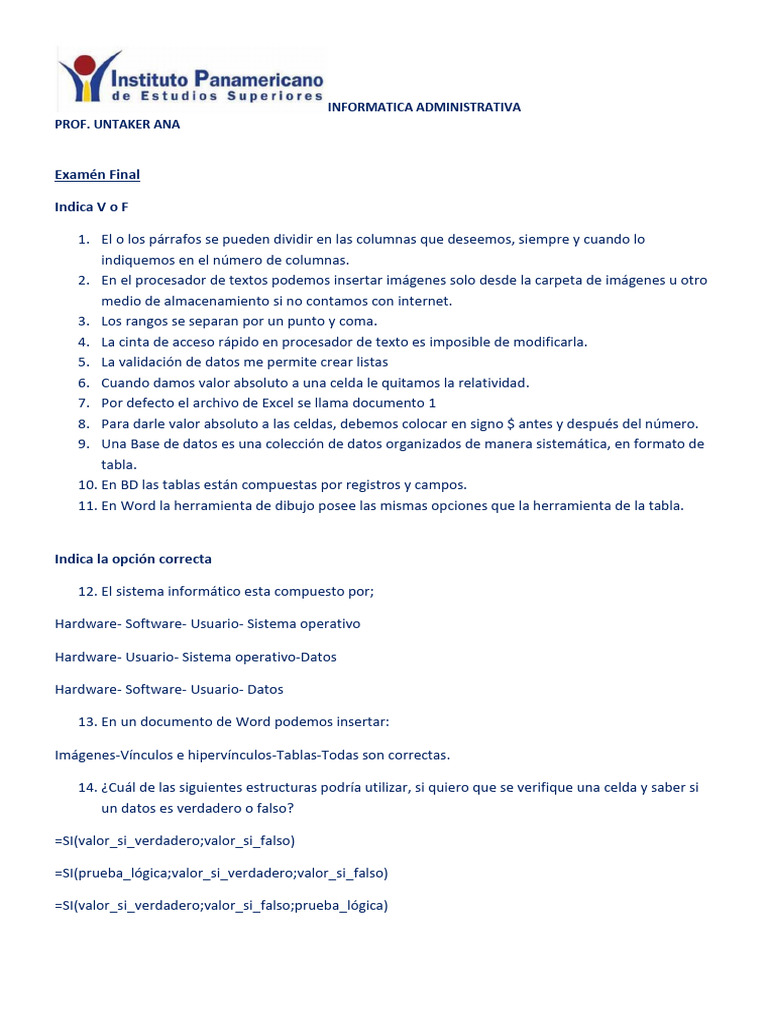 Examen Final de Informática Administrativa | PDF | Hardware de la ...