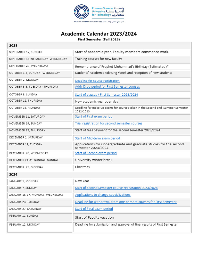 Academic Calendar 2023/2024 Overview | PDF | Academic Term | Holidays