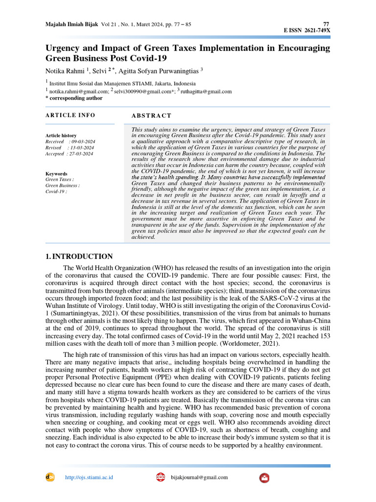Green Taxes for Sustainable Business Post-COVID | PDF | Taxes | Air ...