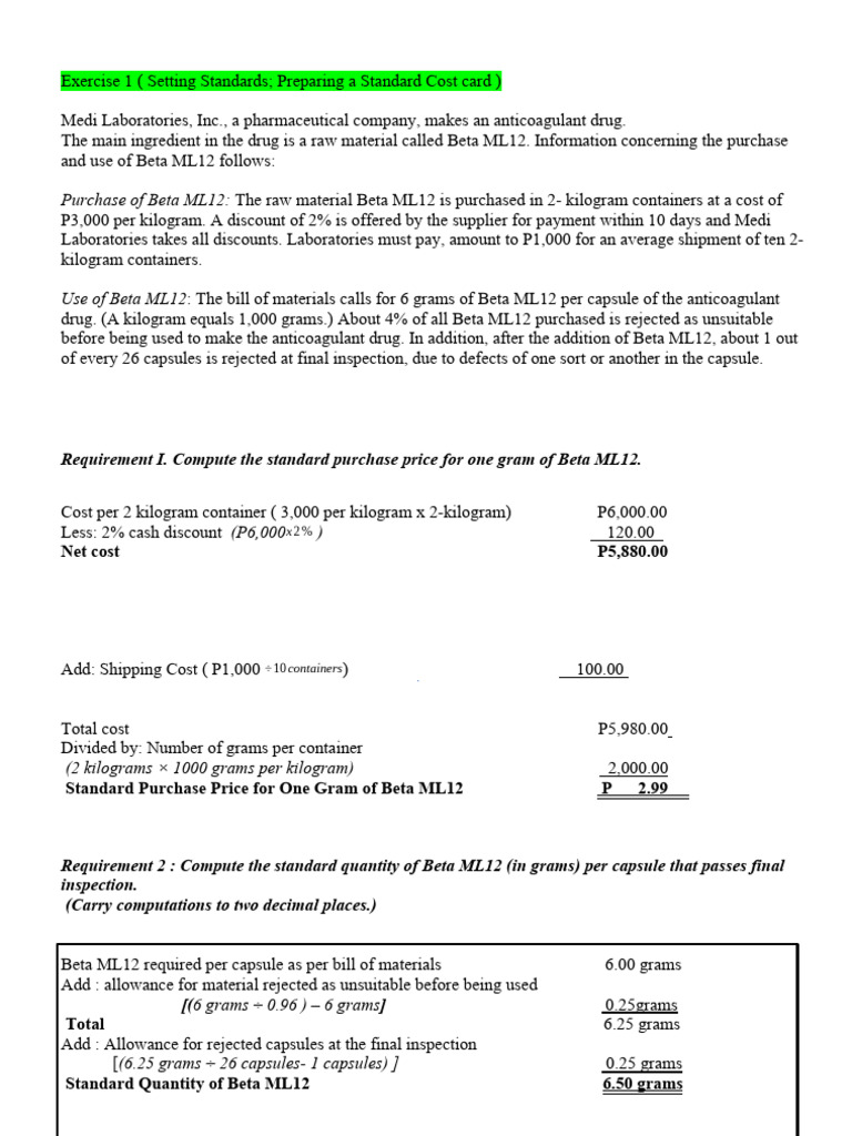 Standard Costing for Pharma & Household Products | PDF | Cost | Economies