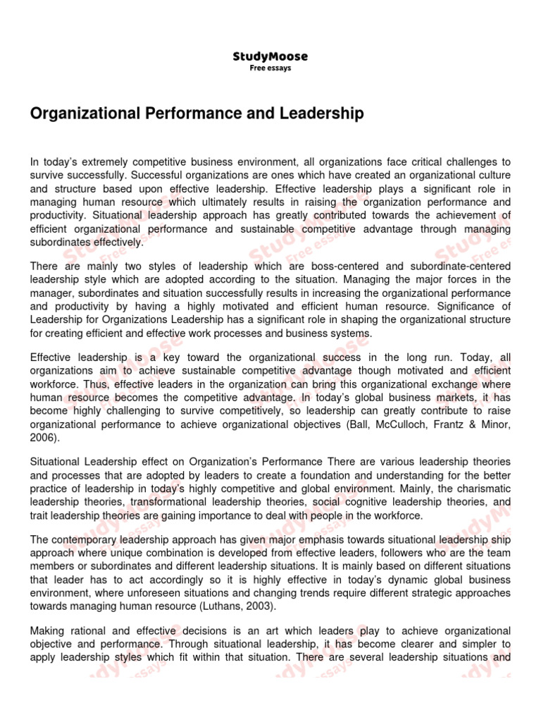 Organizational Performance and Leadership | PDF | Leadership ...