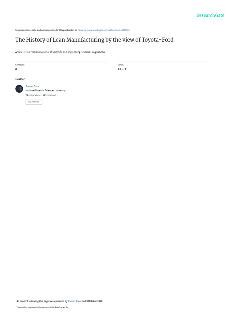 The History Of Lean Manufacturing By The View Of Toyota Ford Pdf