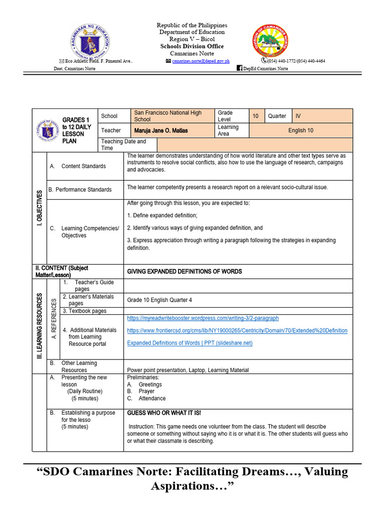 Grade 10-GIVING EXPANDED DEFINITIONS OF WORDS | PDF | Social Media ...