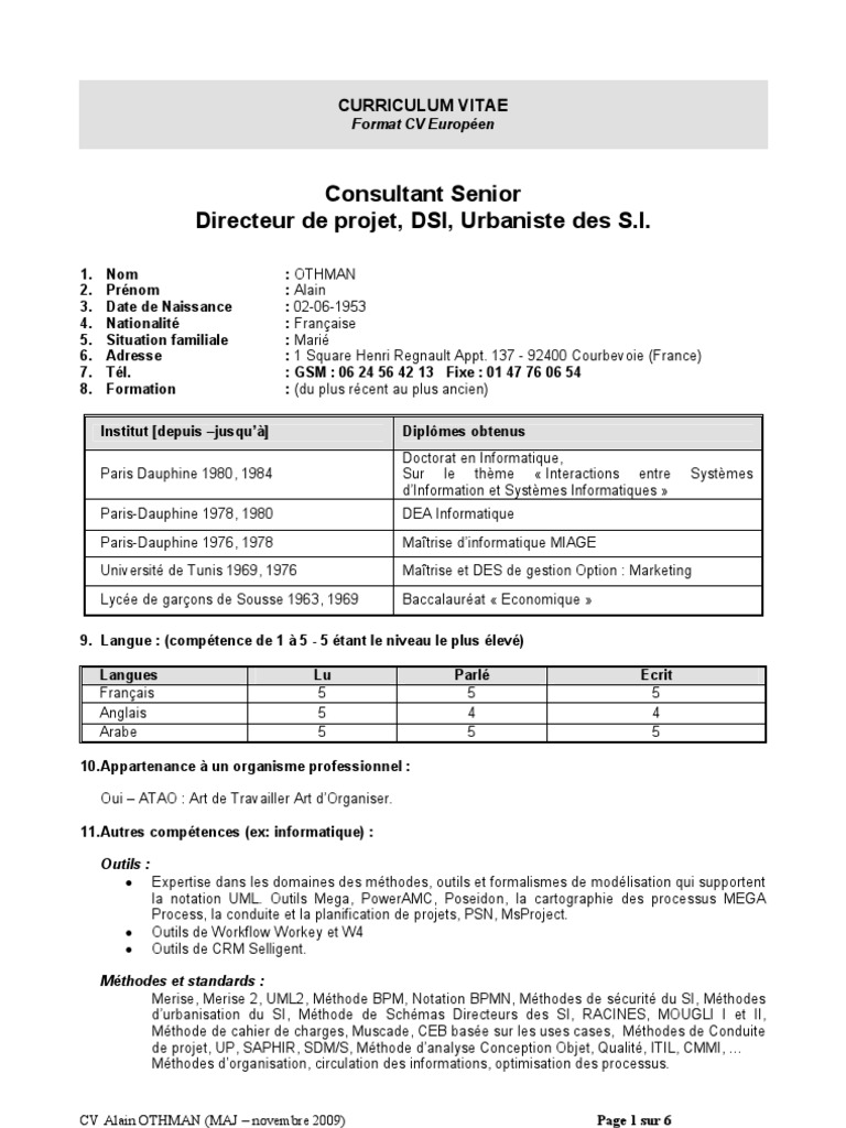 CV d'Alain Othman - Consultant SI | PDF | Système d'information ...