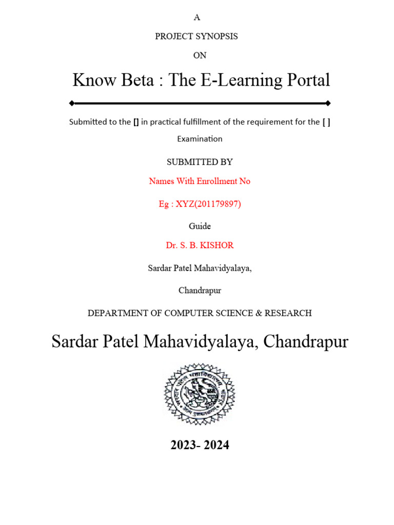 Synopsis Know Beta The E - Learning Portal | PDF | Educational ...