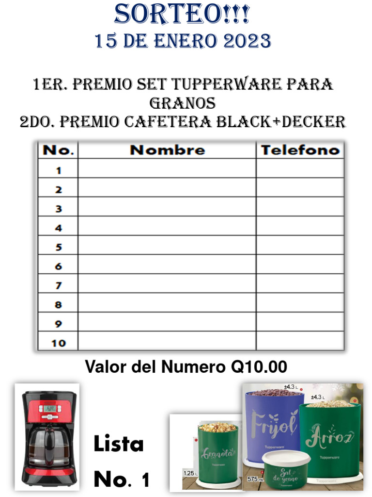 Sorteo de Tupperware y Cafetera 2023 | PDF
