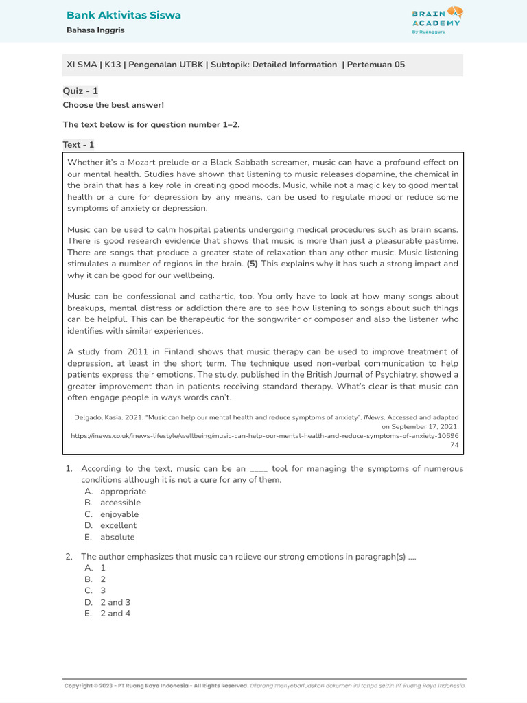 11KR13ENG9502BS - V1 - Pertemuan 05 - Pengenalan UTBK - Typeset LMS | PDF
