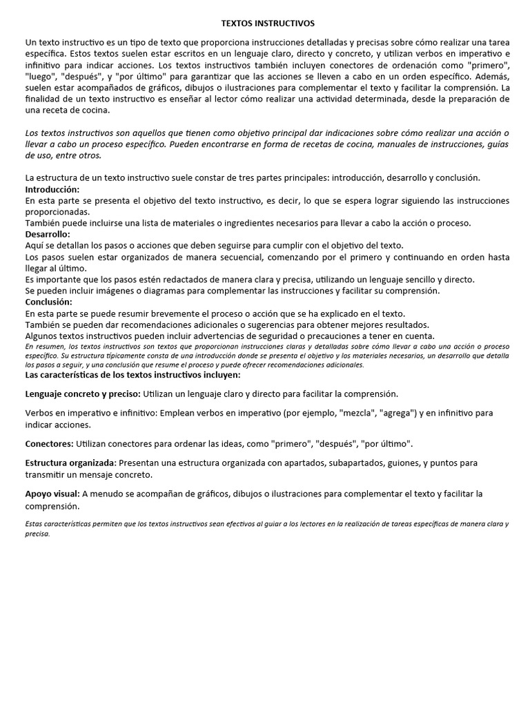 Características de los Textos Instructivos | PDF | Receta | Verbo