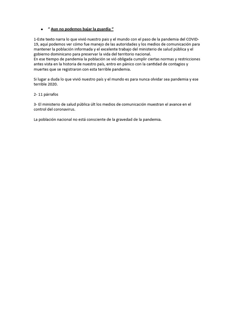 Aún No Podemos Bajar La Guardia | PDF | Ciencias sociales