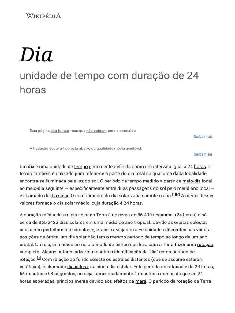 Dia - Wikipédia, A Enciclopédia Livre | PDF | Quantidades físicas ...