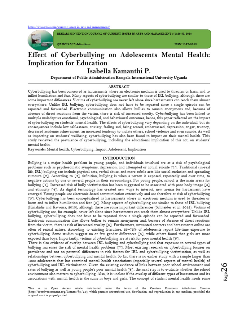 Cyberbullying's Impact on Teen Mental Health | PDF | Cyberbullying ...