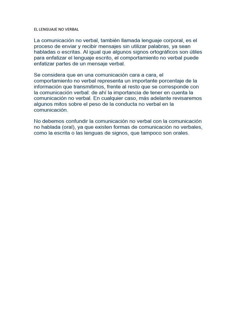 No Verbal | PDF | Artes del Lenguaje y Comunicación | Estudios de ...