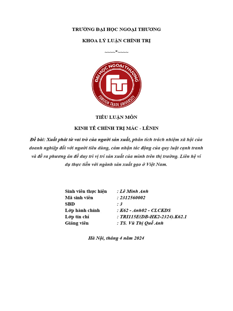 Tiểu Luận KTCT Bản Final (EDITED) | PDF